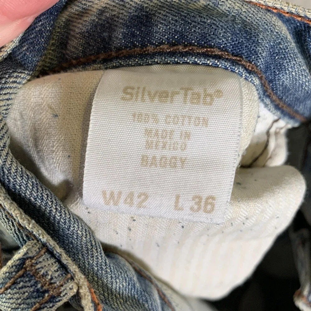 Y2K Levis SilverTab Baggy Jeans Mens 42x36 Light Wash Relaxed Straight Baggy NEW